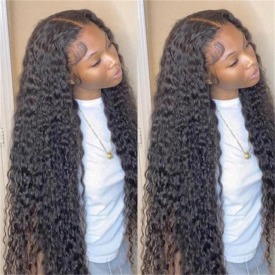 32 Inch Deep Wave Frontal Wig Glueless Lace Front Human Hair Wigs Hd Transparent Lace Frontal Wig 13x6x1 Curly Human Hair Wig US Mall Lifes
