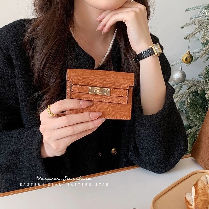 Women’s Solid Color Pu Leather Lock Clasp Wallets