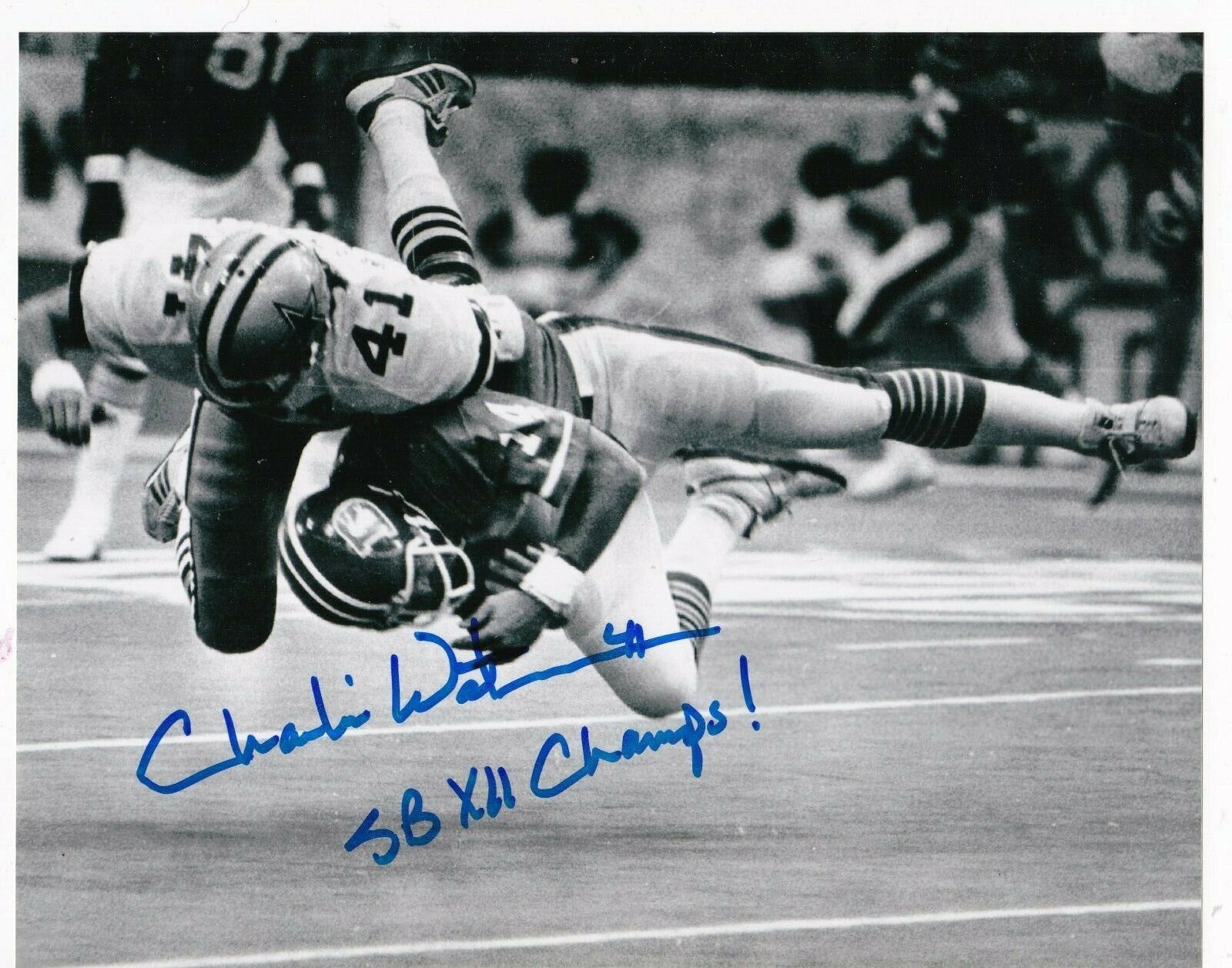 CHARLIE WATERS DALLAS COWBOYS SB XII CHAMPS ACTION SIGNED 8x10 Photo Poster painting