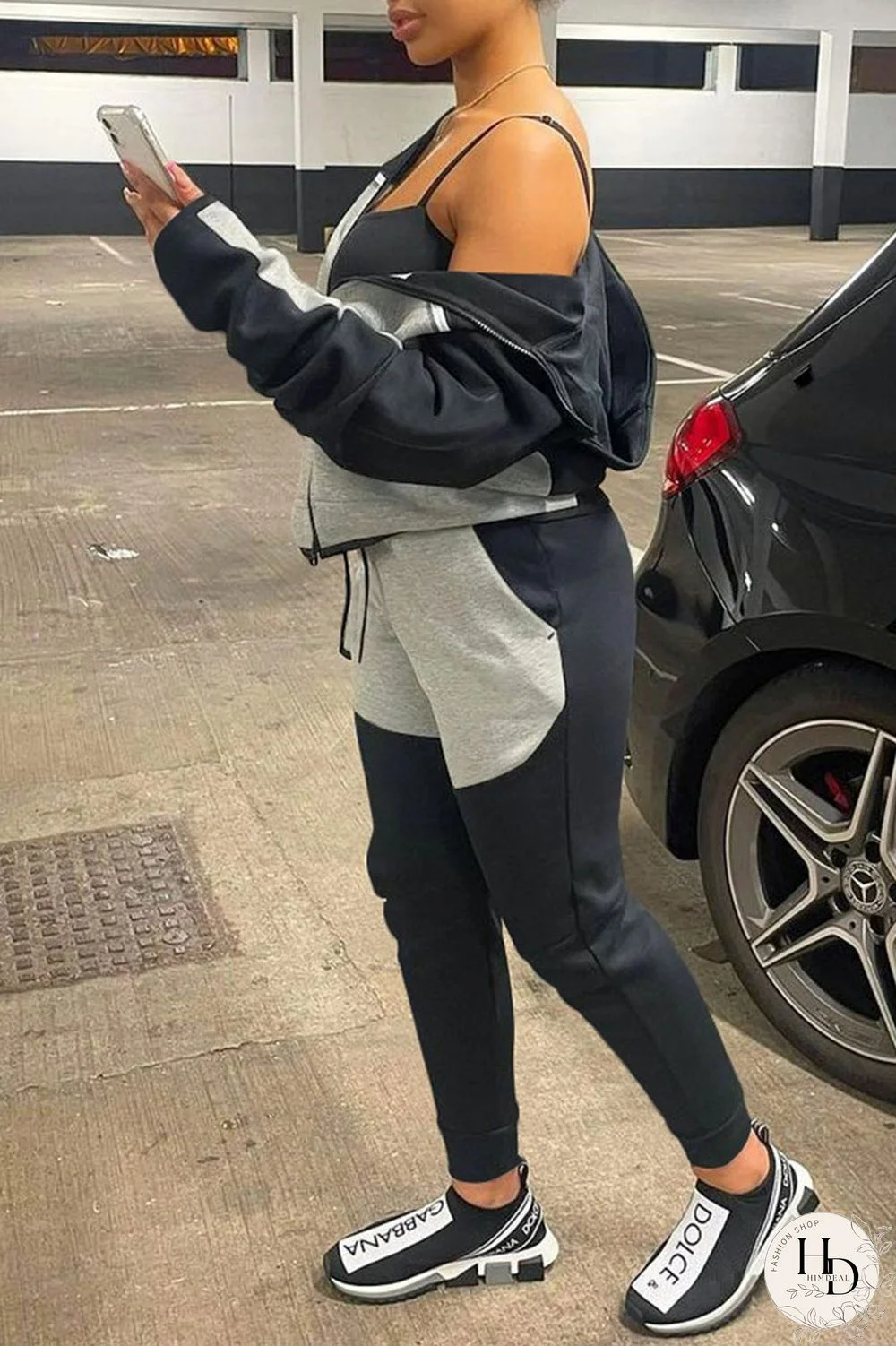 Black Red Casual Sportswear Solid Split Joint Zipper Hooded Collar Long Sleeve Two Pieces