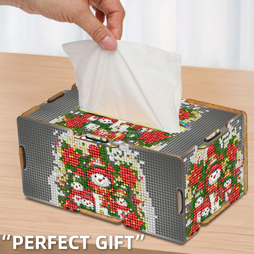 Xmas Snowman Diamond Painting Tissue Box Wooden Diamond Art Tissue Storage Box