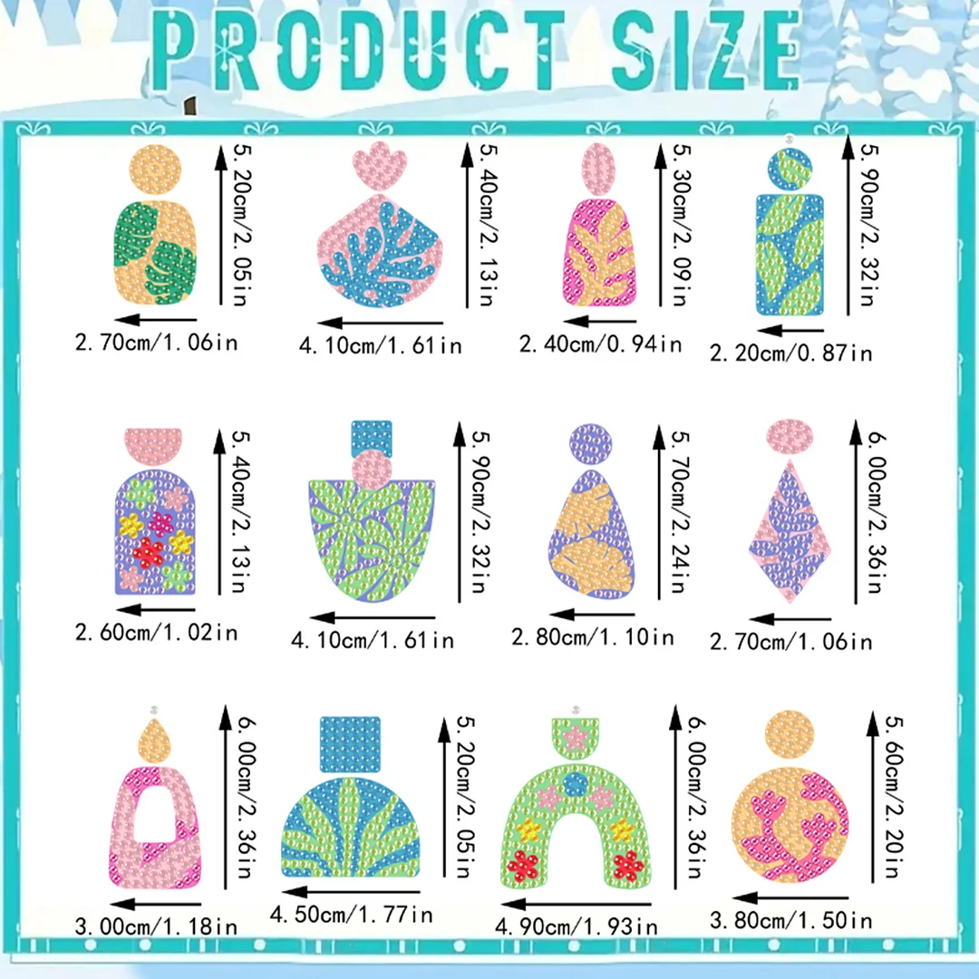 12 Pairs Plant Diamond Painting Earrings DIY Diamond Art Earrings for Adults