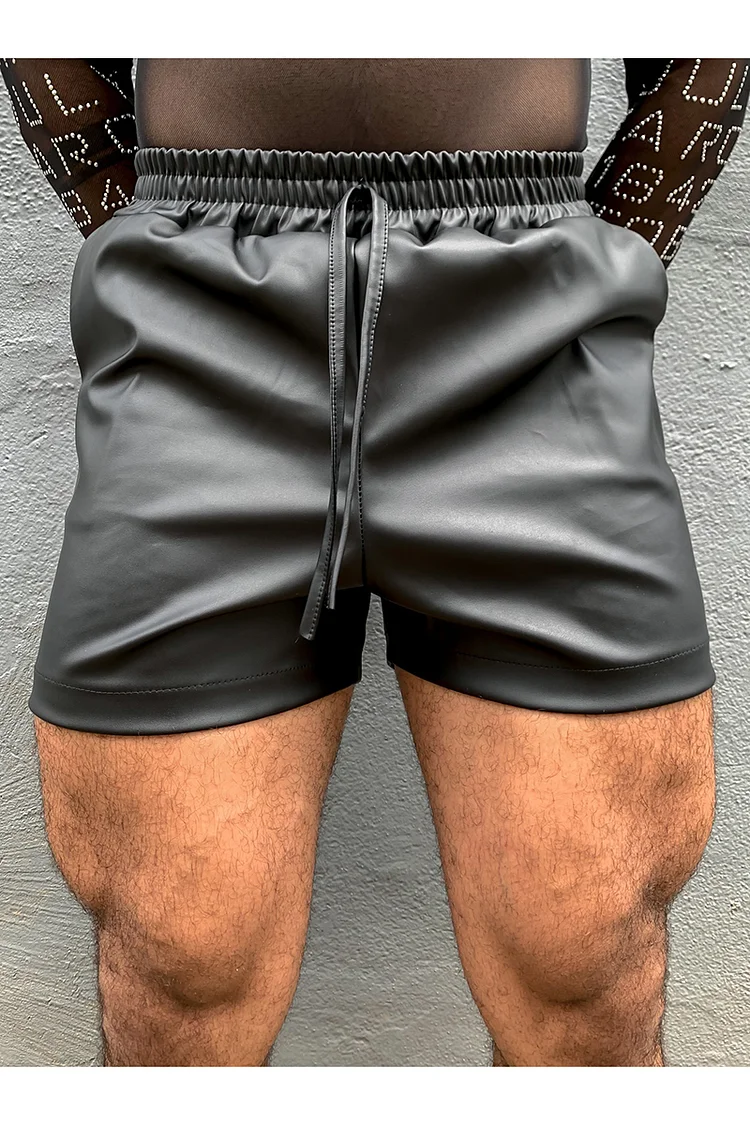 Ciciful PU Leather Elastic Waist Casual Shorts
