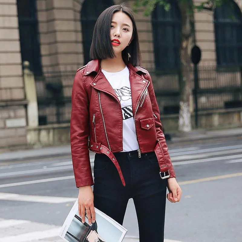 Ftlzz Pu Leather Jacket Women Fashion Bright Colors Black Motorcycle Coat Short Faux Leather Biker Jacket Soft Jacket Female