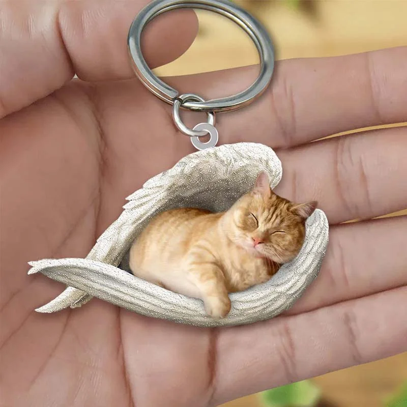 VigorDaily Sleeping Angel Acrylic Keychain Munchkin Cat SA163