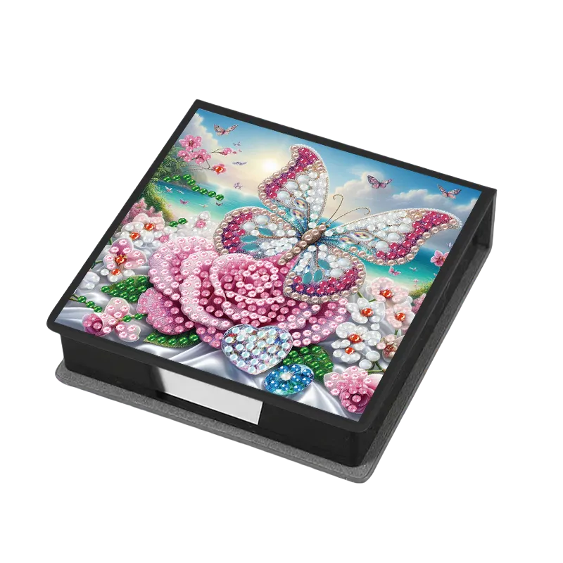 Butterfly and Flower PU DIY 5D Diamond Painting Note Box w/160 Sheets for Office