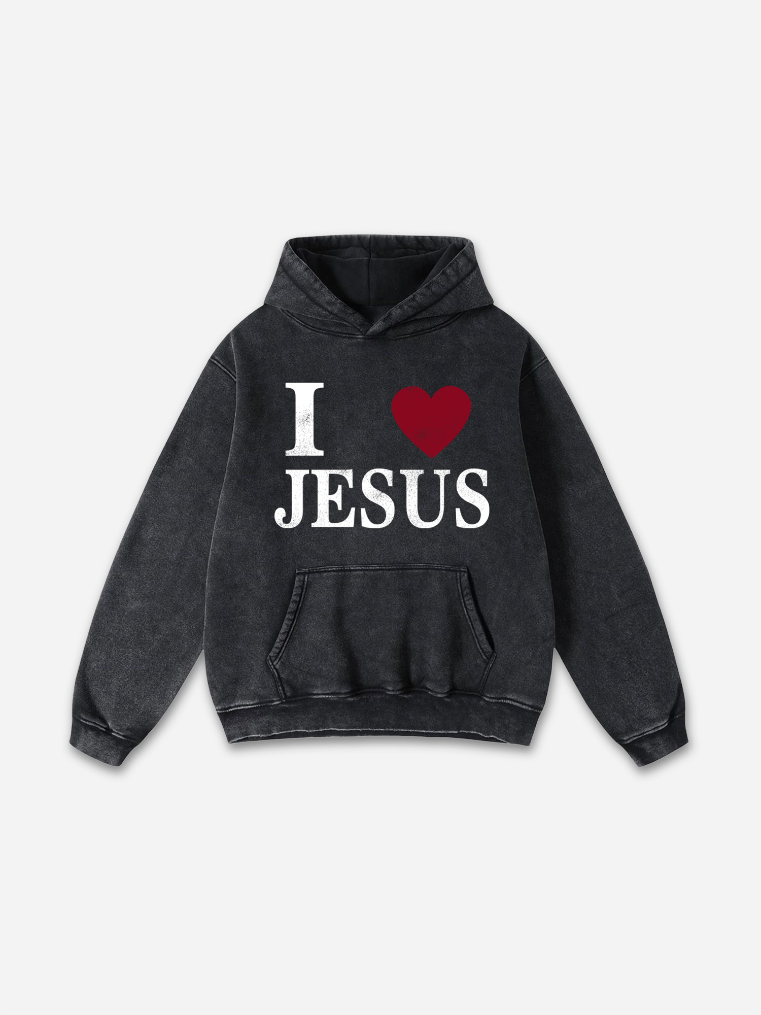 I Love Jesus Graphic Acid Washed Pullover Hoodie - SOPULA