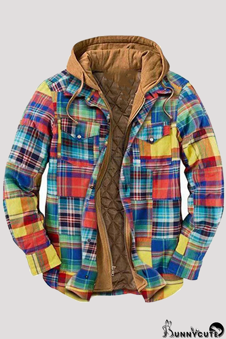 Multi-color Fashion Casual Plaid Split Joint Hooded Collar Outerwear