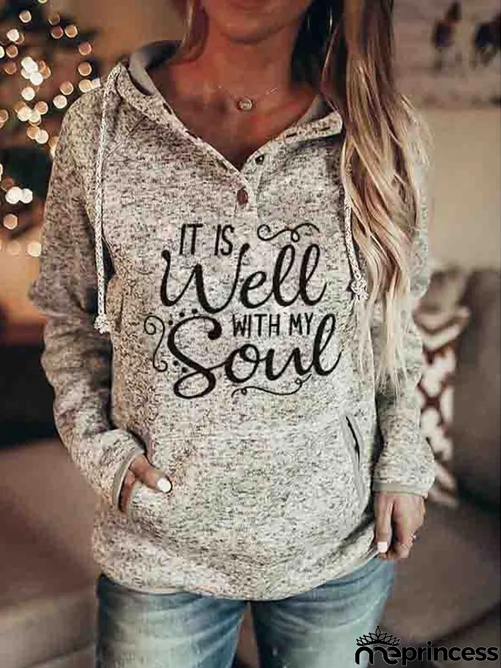 Women's Hoodie Sweatshirt Pullover Snowman Letter Dandelion Casual Button Drawstring Front Pocket Black Red Orange Active Hoodie Long Sleeve Top Micro-elastic Fall & Winter