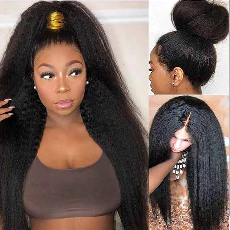 Kinky Straight Wig Lace Front Human Hair Wigs Brazilian 360 Lace Frontal Wig