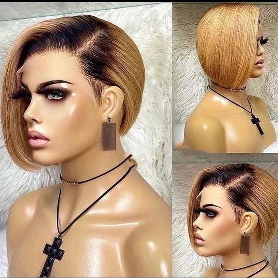 Angle Bob Pixie Cut Human Hair Lace Wig