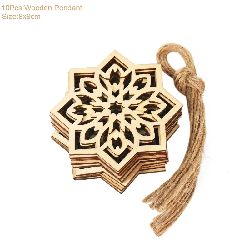10pcs Wooden Eid Mubarak Pendants Ramadan Ornament DIY Islamic Muslim Festival Party Decoration for Home Moon Eid Al-Fitr Decor