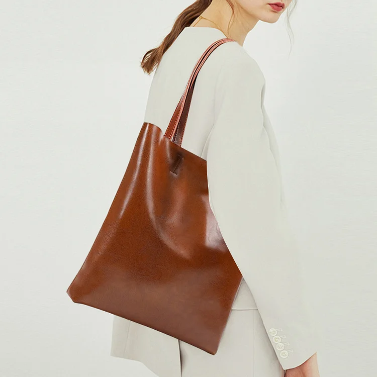 New Cowhide Vintage Soft Leather Tote Bag Large Capacity Single Shoulder Handbag Soft Bag Texture Women's Bag 