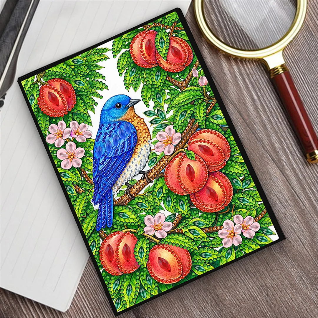 DIY Flower Diamond Painting Journals Notebooks 50 Pages A5 No Lines Special Shaped Diamond Art Kits for Beginners Craft Lovers and Artists (Peaches and Birds)