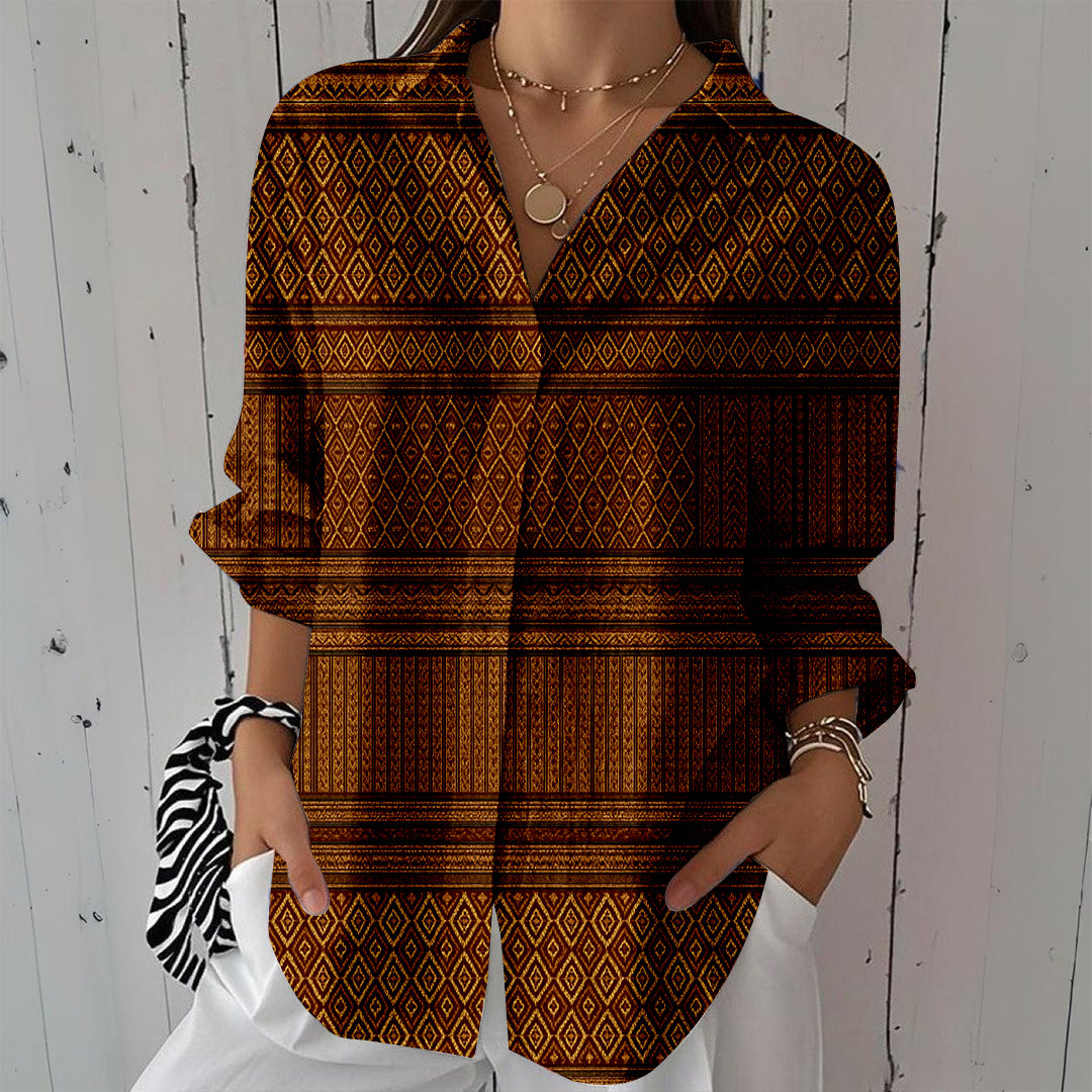 Women Long Sleeve V-neck Graphic Floral Printed Top