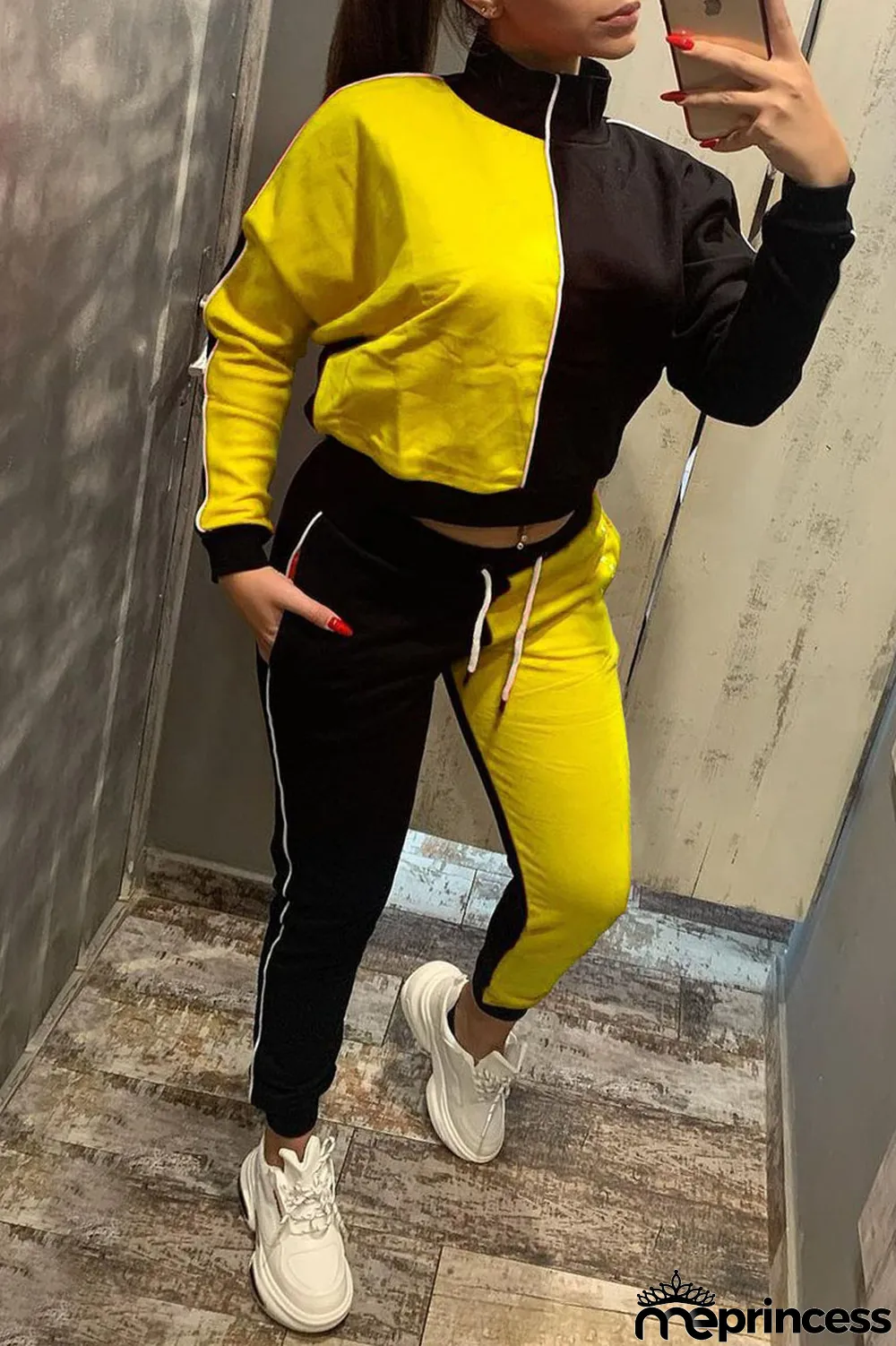 Red Casual Solid Split Joint Zipper Zipper Collar Long Sleeve Two Pieces