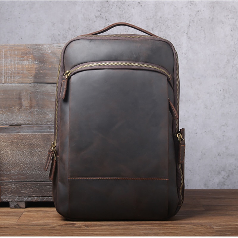 Front View of Woosir Leather Laptop Backpack