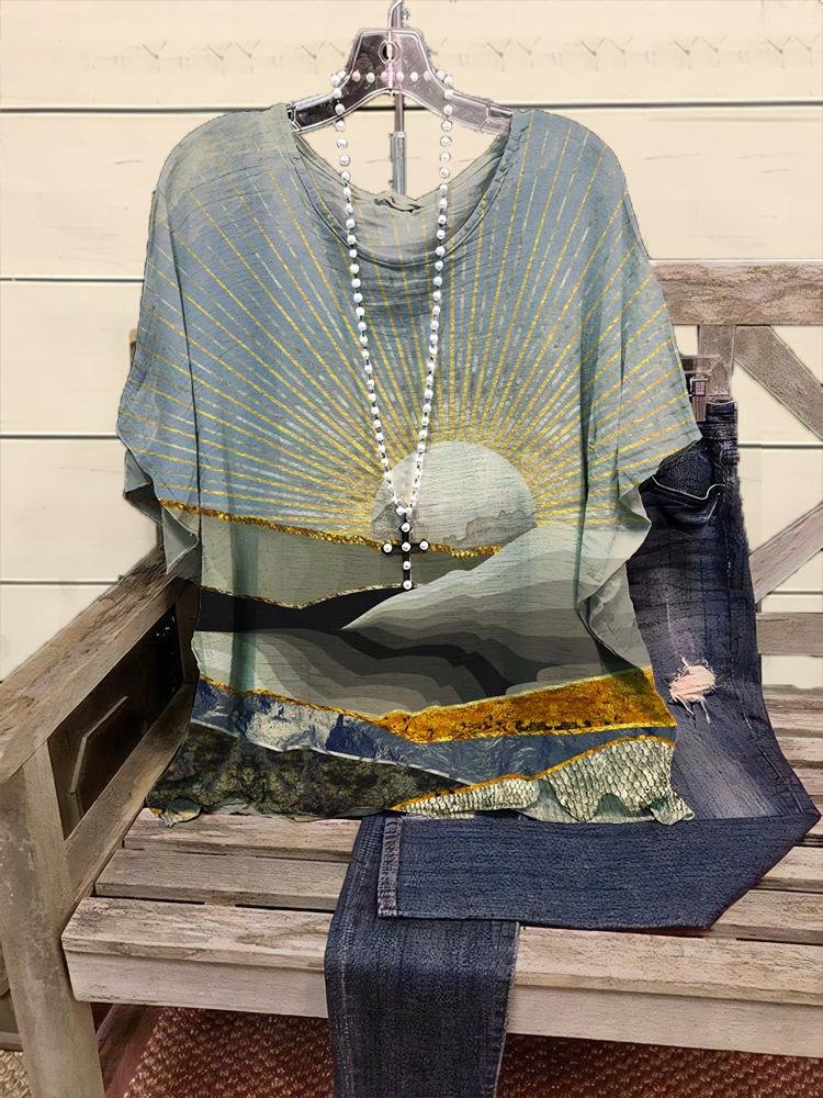 Women's Casual Art Style Round Neck Half-sleeve T-shirt