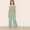 SHEIN Green Zip Back Overlap Wide Leg Spaghetti Strap Jumpsuit Women Summer Office Lady Mid Waist Elegant Glamorous Jumpsuits