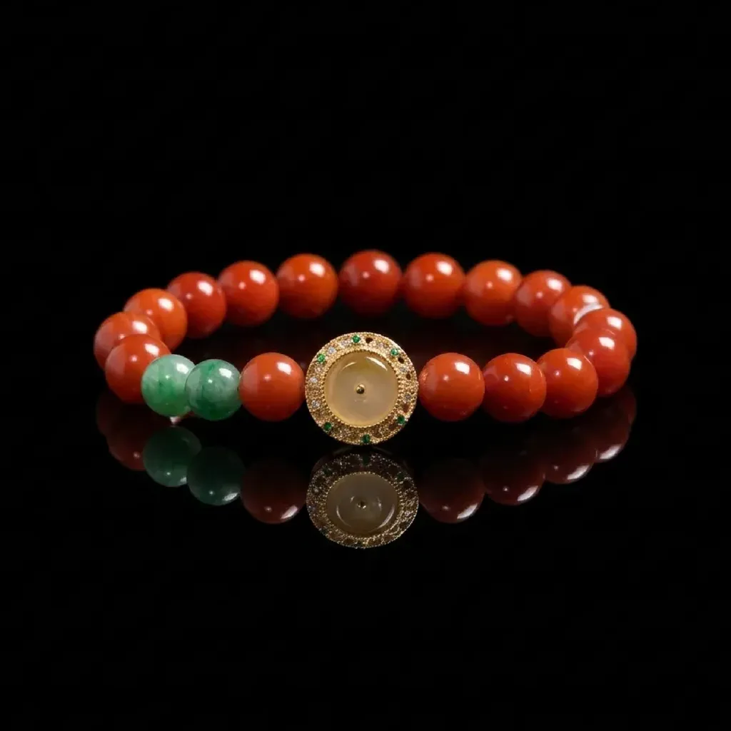 JiStones | Crimson Radiance: Natural Southern Red Agate & Jadeite Bracelet