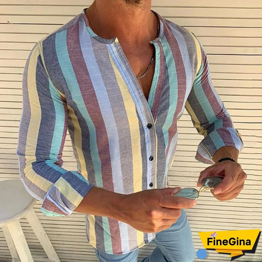 Spring/summer Men Fashion Colorful Stripe Slim Fit Shirts