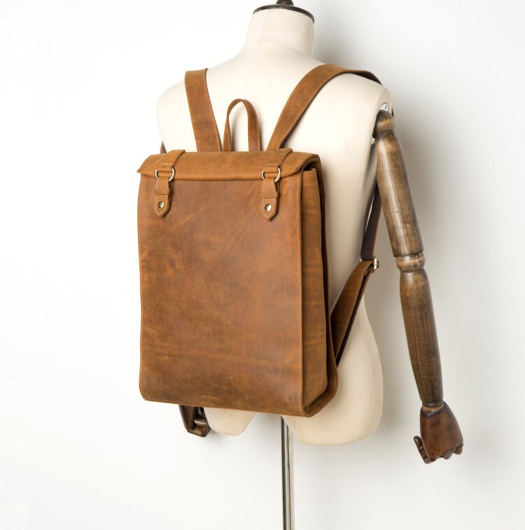 Model Show of Woosir Vintage Leather Backpacks Mens Business Travel