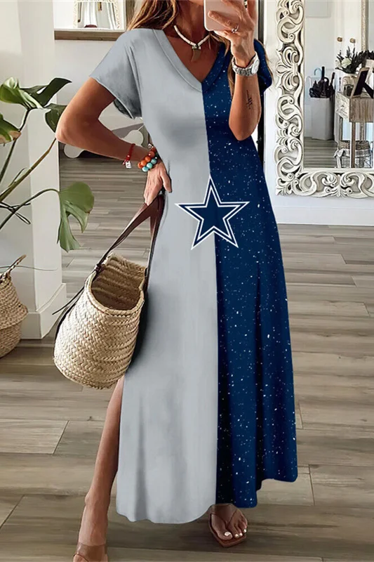 Dallas Cowboys Women High Slit Dress Bodycon Slide Split Dress Slim Fit  T-Shirts