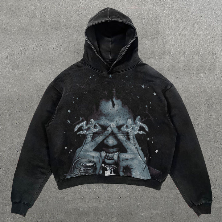 Rap Music Festival Casual Street Print Graphic Washed Hoodie