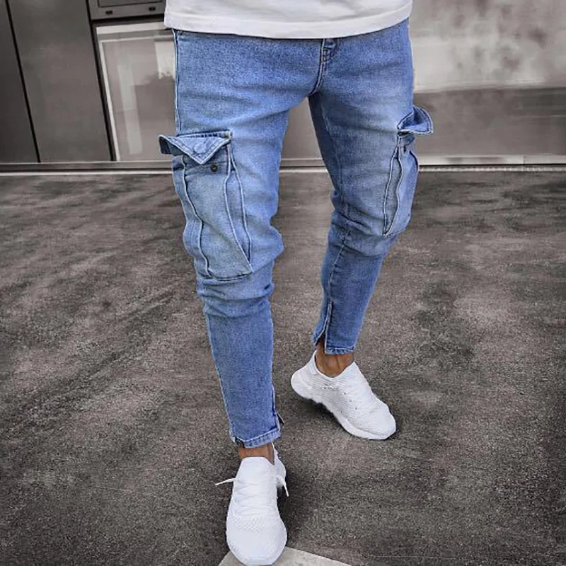 Men's fashion ripped zipper jeans