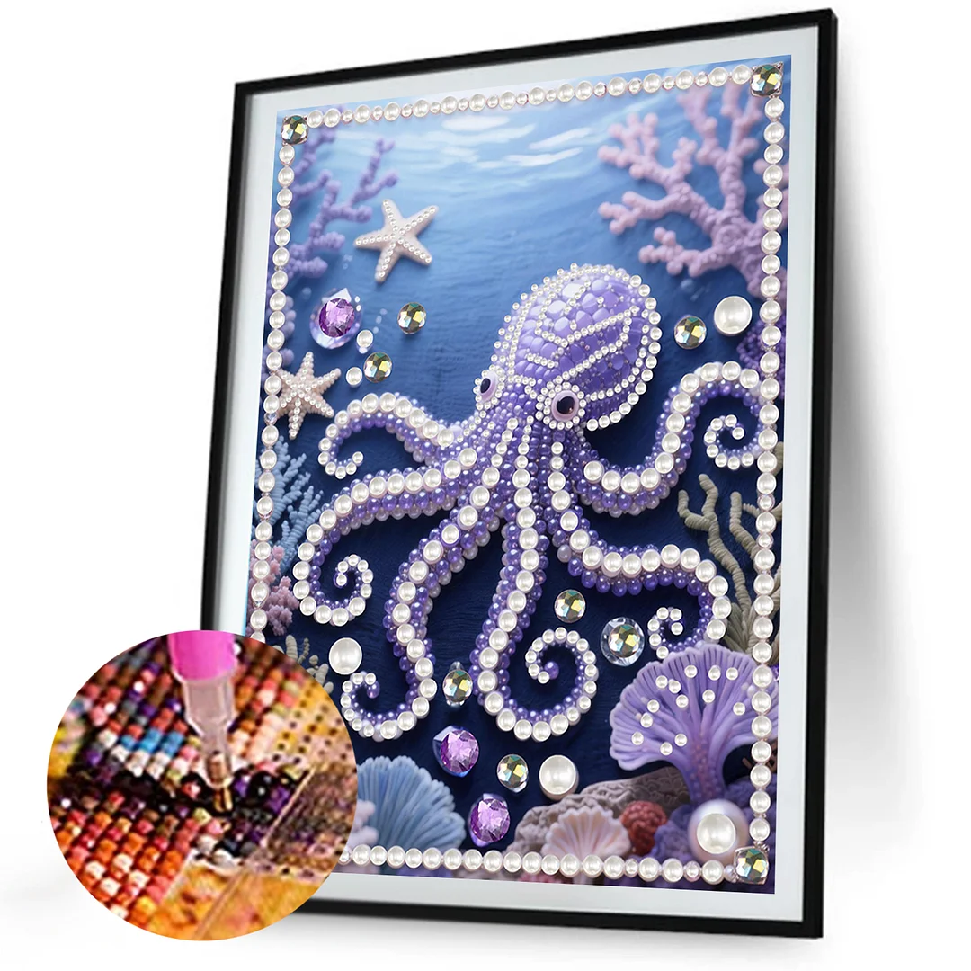 Octopus Special Shaped 5D DIY Partial Drill Pearl Gem Diamond Art Painting Kit for Adults Beginners Home Decor Art Craft Pearl Diamond Painting 30x40cm