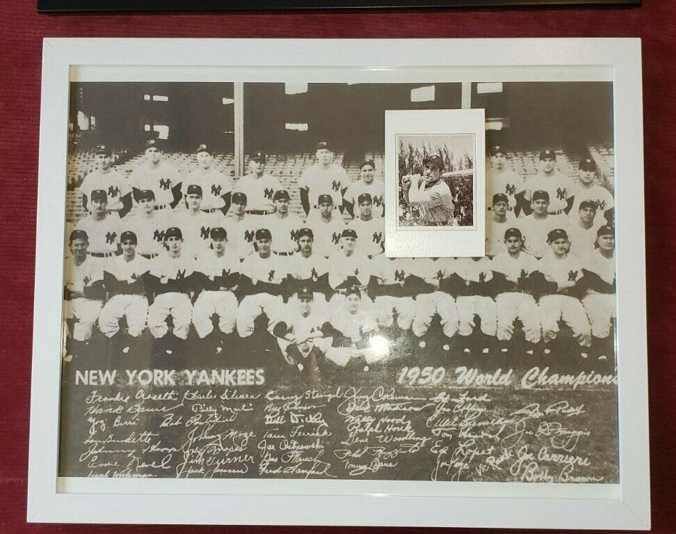 Baseball LOT Framed 1950 New York Yankees Team Pic & Yogi Berra 1989 Bowman Card