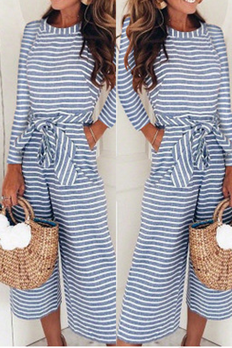 Casual Striped O Neck Straight Jumpsuits(3 Colors) - Life is Beautiful for You - SheChoic