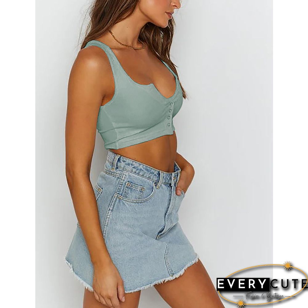 Mignonette Knit Rib Button Crop Top