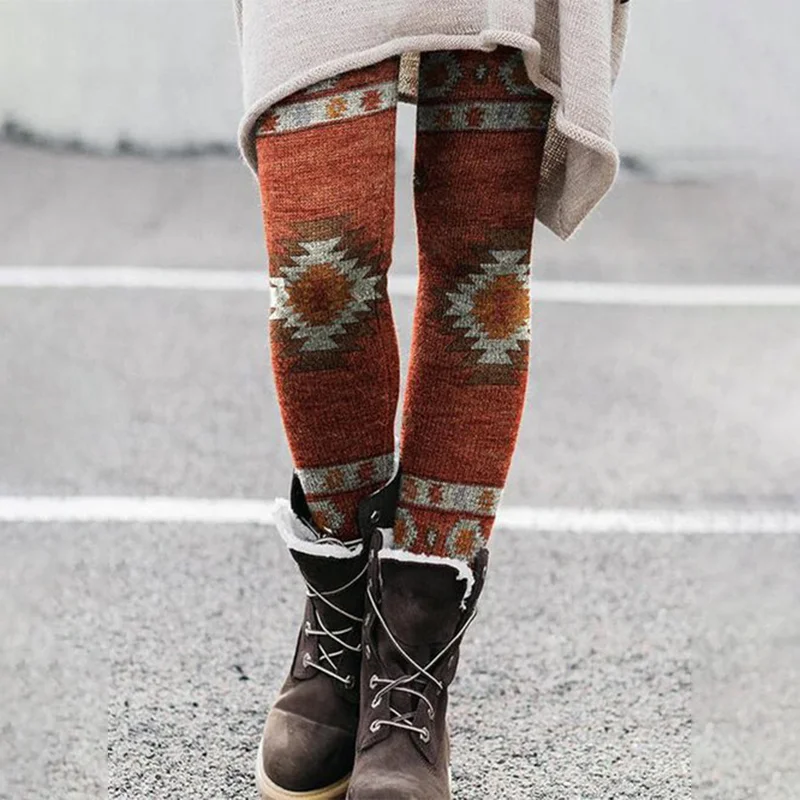 Vintage Western Print Casual Leggings