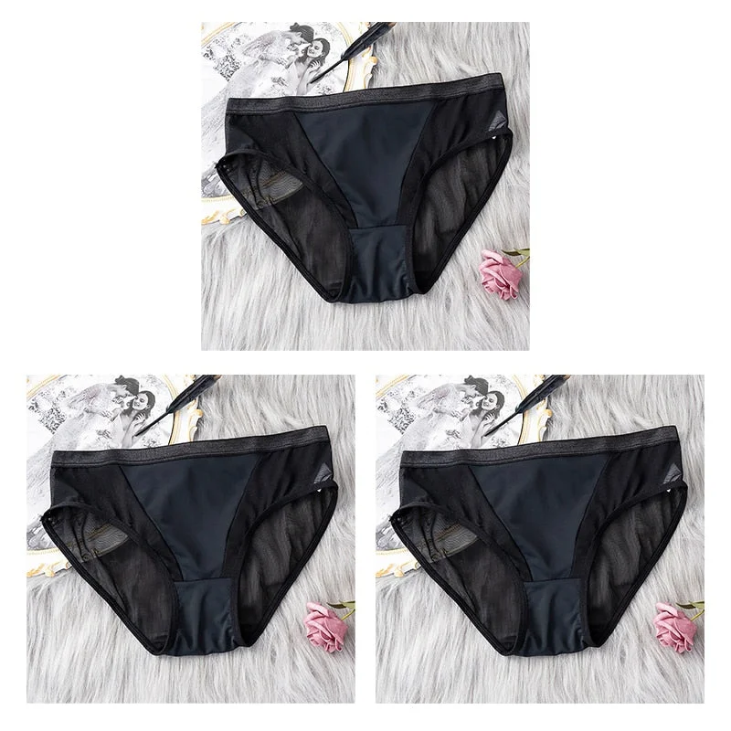3PCS/Set Women Panties Sexy Lingerie Seamless Female Underwear See-Through Underpants Woman Panties Briefs Girls Intimate Pantys