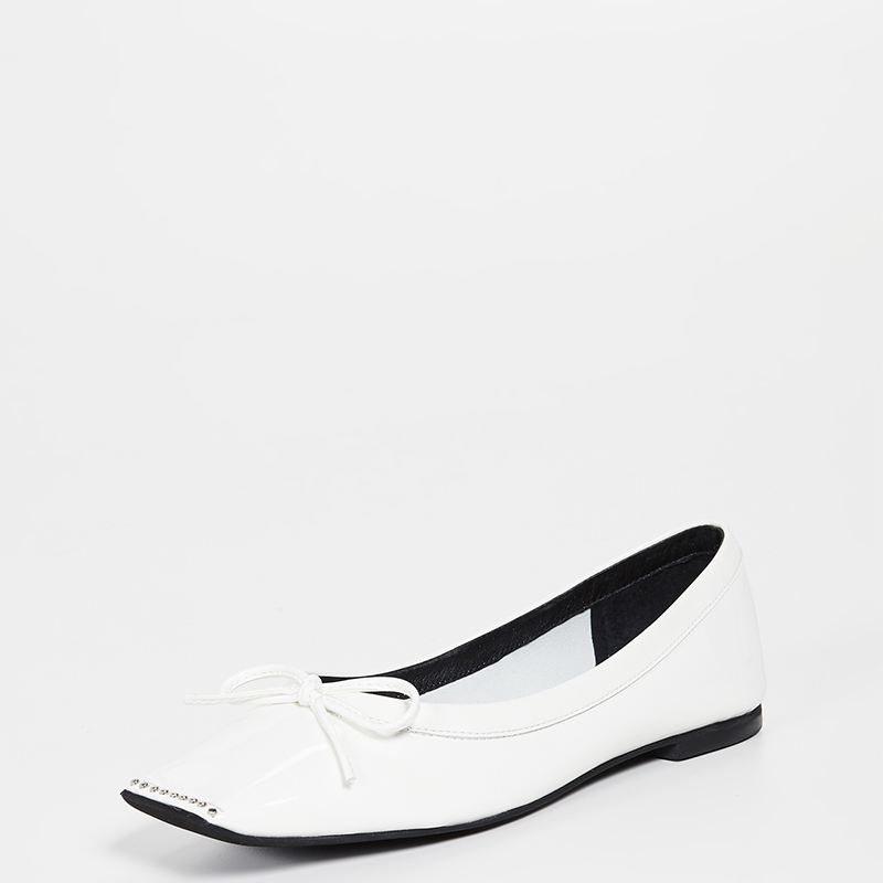 TAAFO White Rivet Metal Studs Ballet Flats Butterfly-Knot Women  Ladies Casual Shoes Square Toe 
