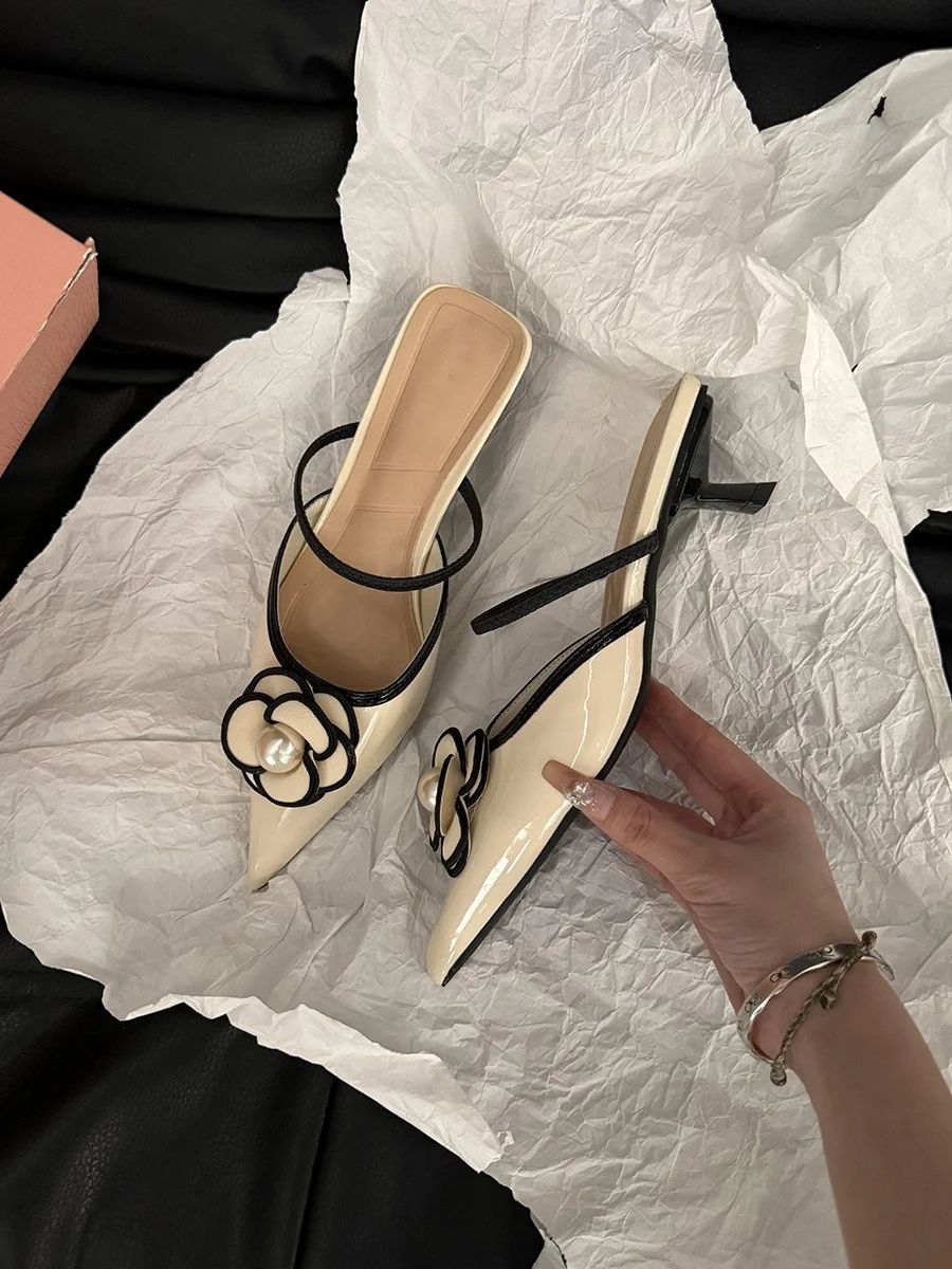 Breakj Breakj Fragrant High-Heeled French Bag Head Half Slippers Fairy Shoes Wear 2025 New Summer Temperament Pointy Single Shoes