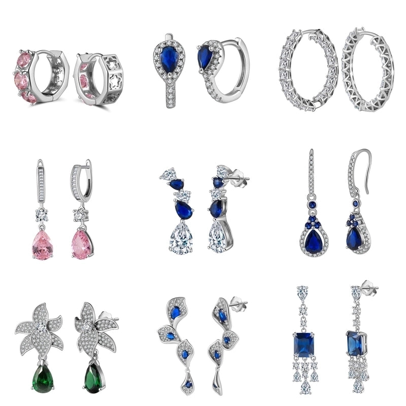 White Gold Plated Silver Plated 925 Sterling Silver Zircon 925 Sterling Silver Earrings Round Heart Shape Rhombus Earrings