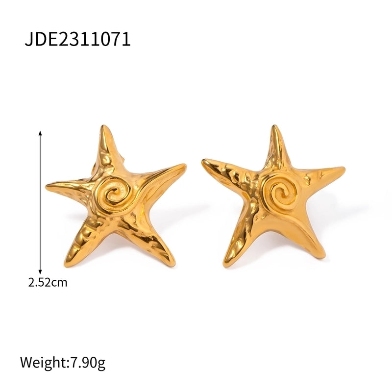 1 Pair IG Style Beach Pentagram 316 Stainless Steel  Titanium Steel 18K Gold Plated Ear Studs