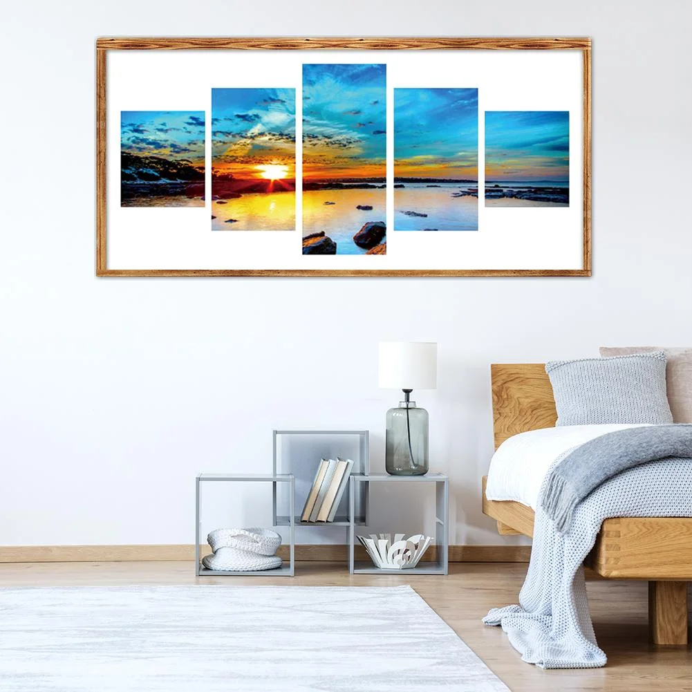 5pcs 5D DIY Full Drill Diamond Painting Sunset Cross Stitch Embroidery Kit 90x40cm