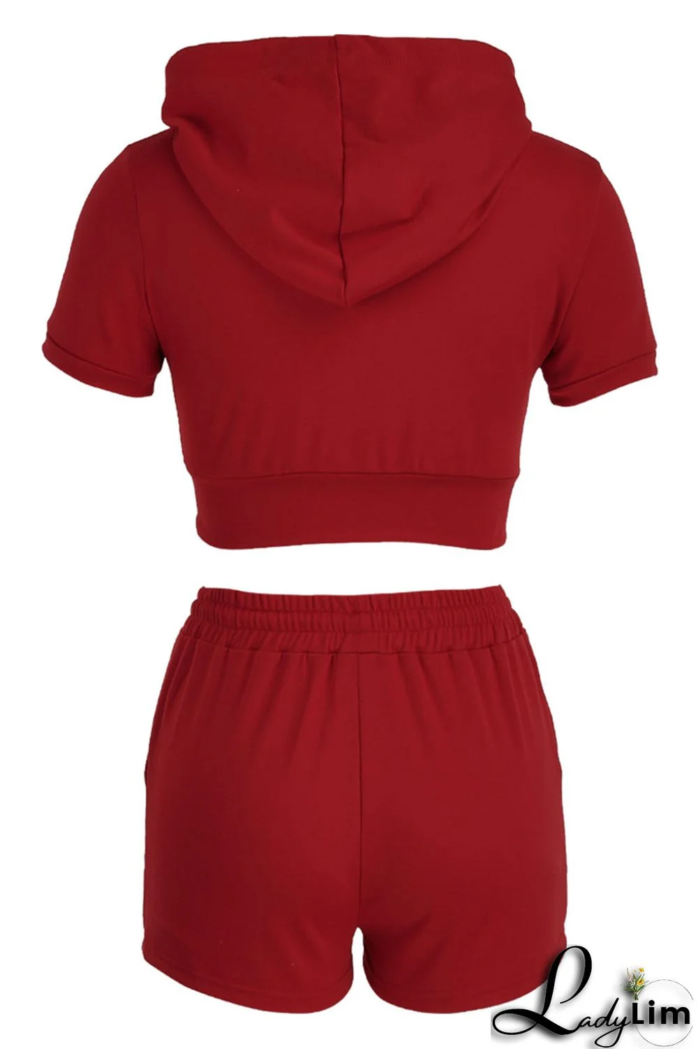 Pink Fashion Casual Letter Solid Embroidered Hooded Collar Short Sleeve Two Pieces