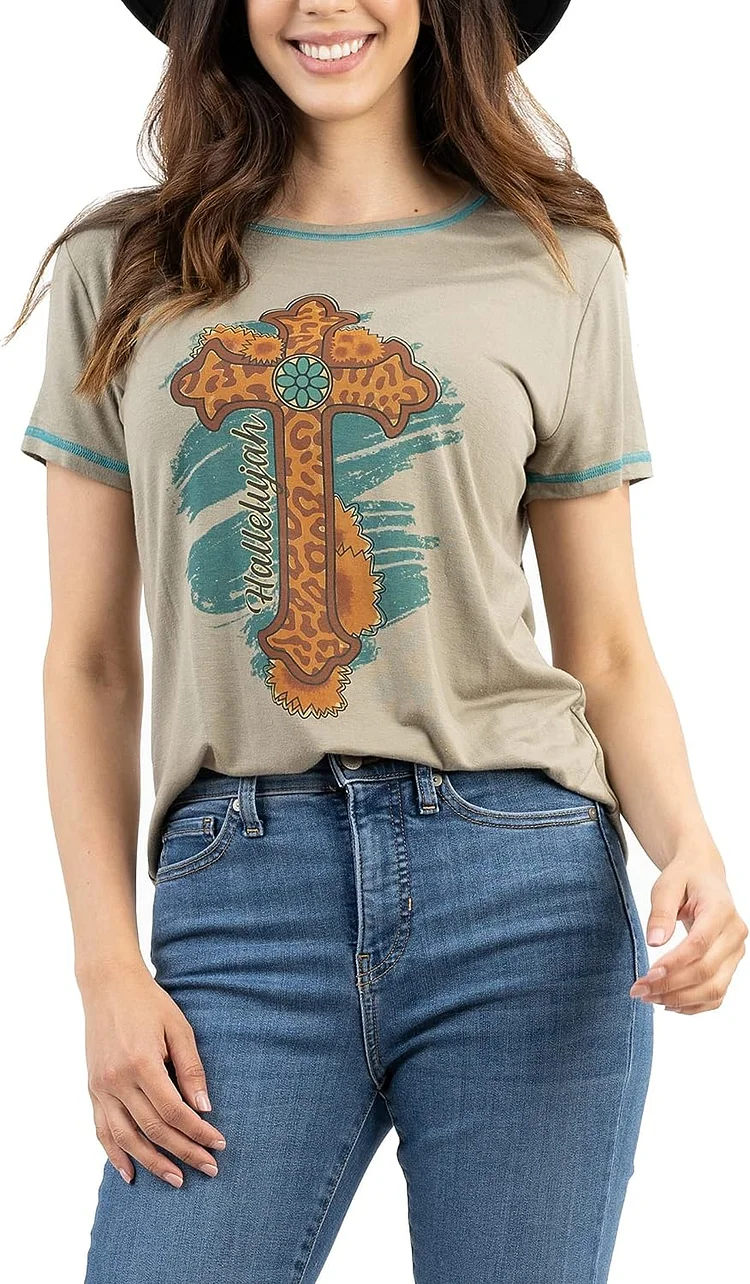 Montana West Summer Shirts for Women Cotton Basic Tops Round Neck Short Sleeve Loose Fit Blouse Vintage Graphic Tunic Tees