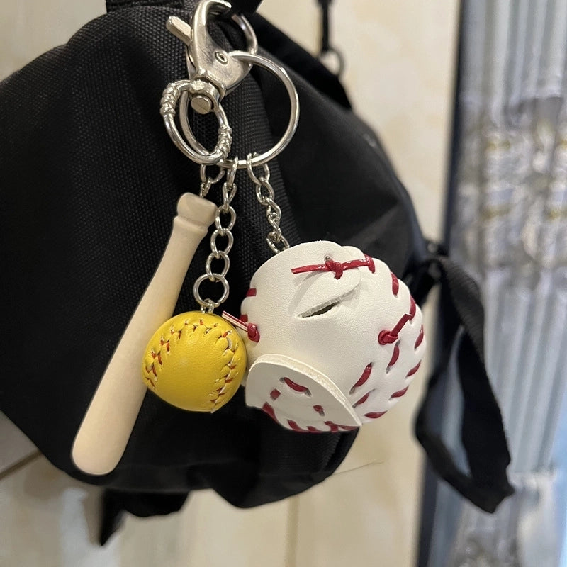 Fashion Baseball Pu Leather Unisex Bag Pendant Keychain