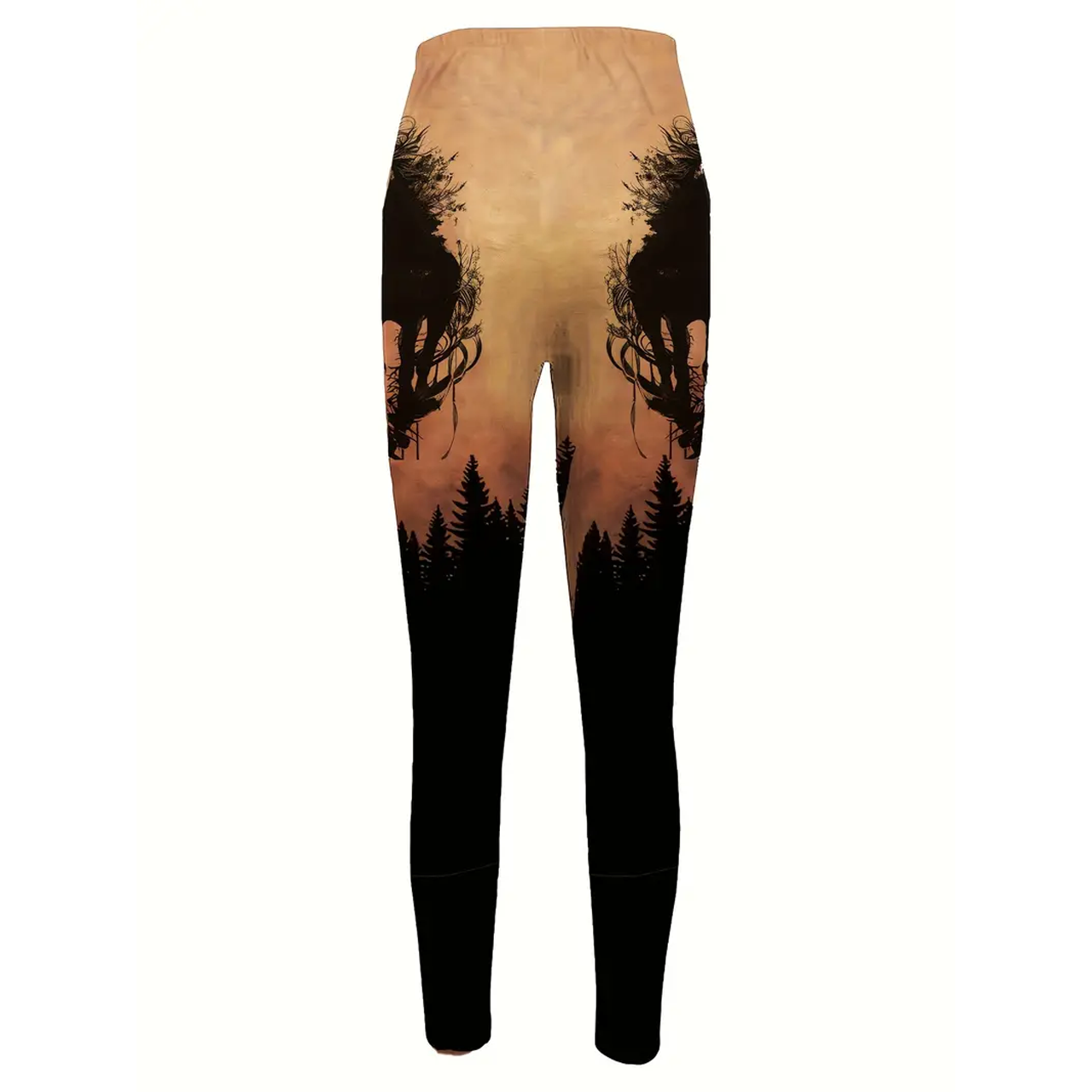 Long Length Slim Fit Geometric Patterned Polyester Cowboy Horse Print Leggings - Elastic Waist, Mid Stretch, Casual Styl