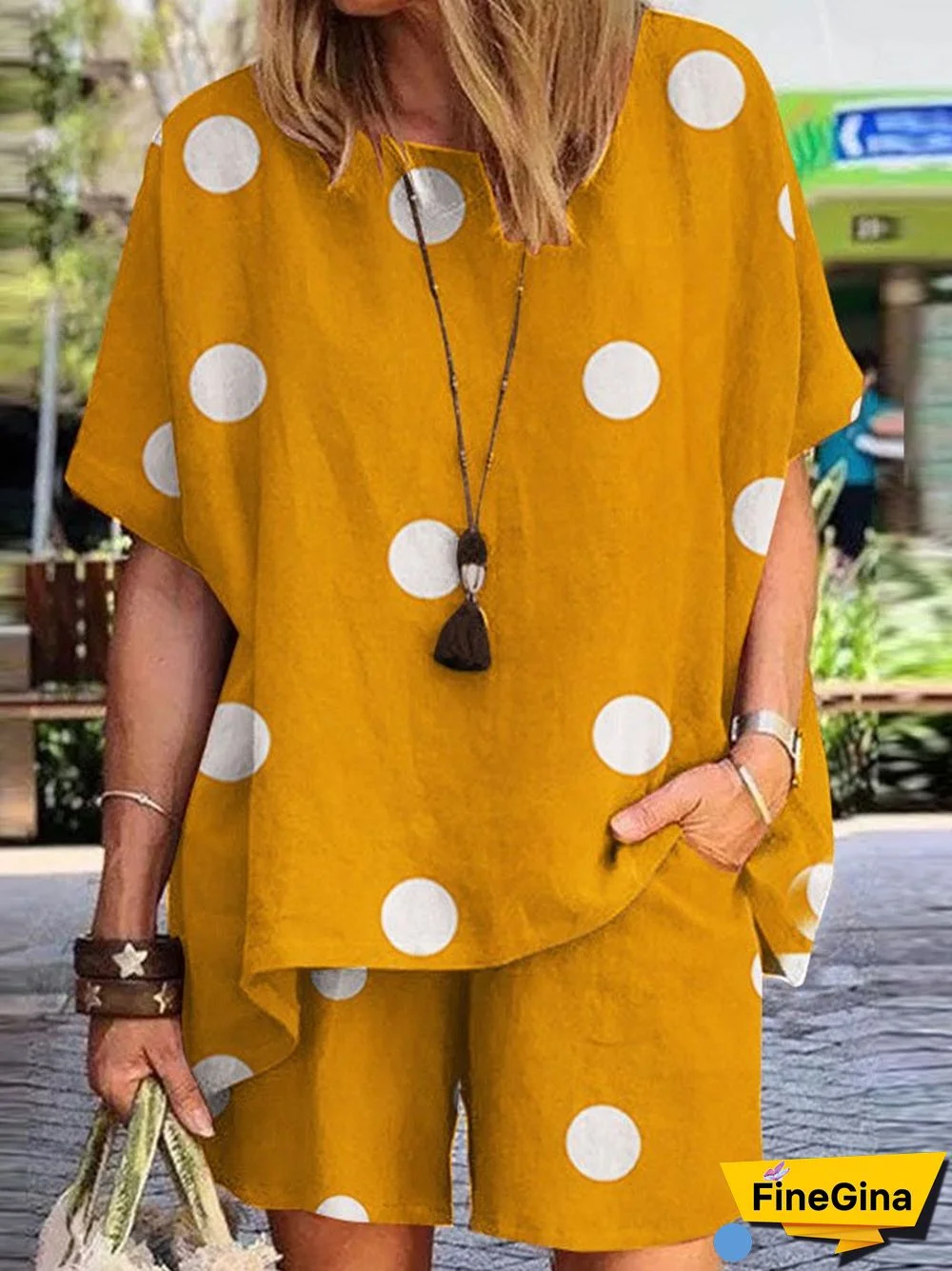 Casual Polka Dot Print Two-Piece Set