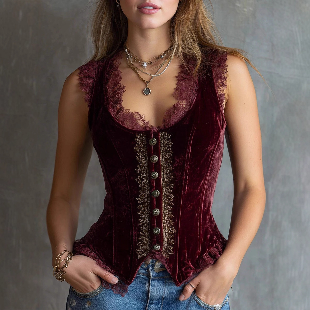 Lace V-neck Black Top Summer Women's Velvet Sleeveless Tank Top artswardrobe