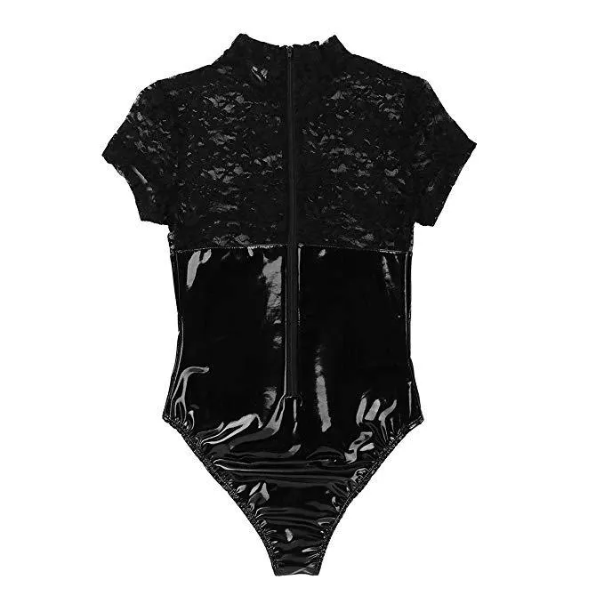 Churchf Sex Lingerie Sexy Women's Lace Perspective Patent Leather