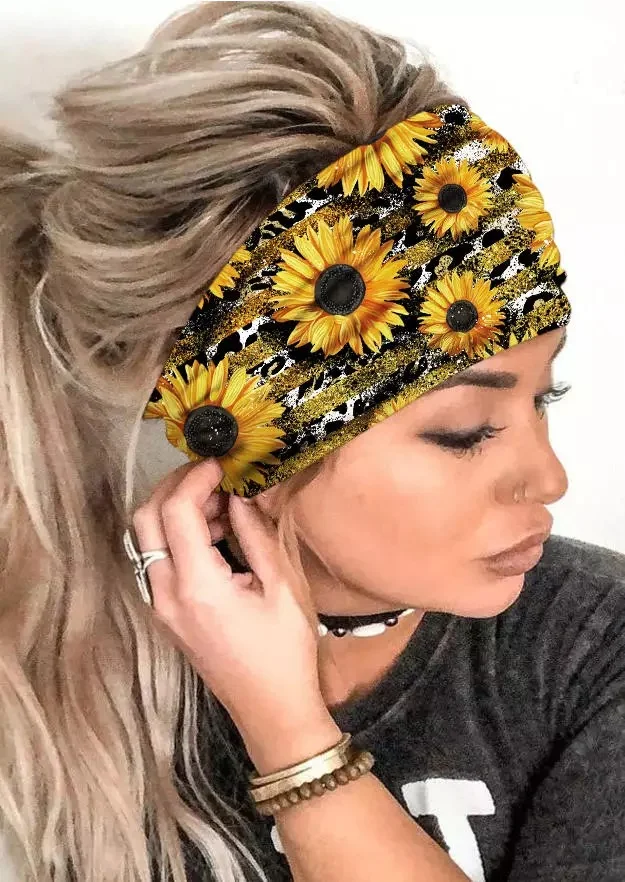 Leopard Sunflower Wide Headband