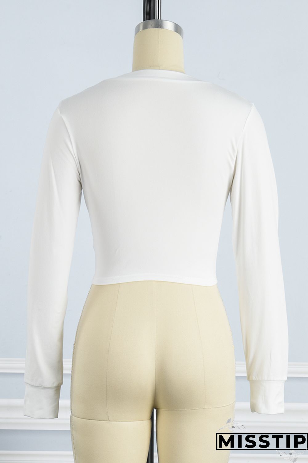 White Casual Letter Print Bandage V Neck Tops