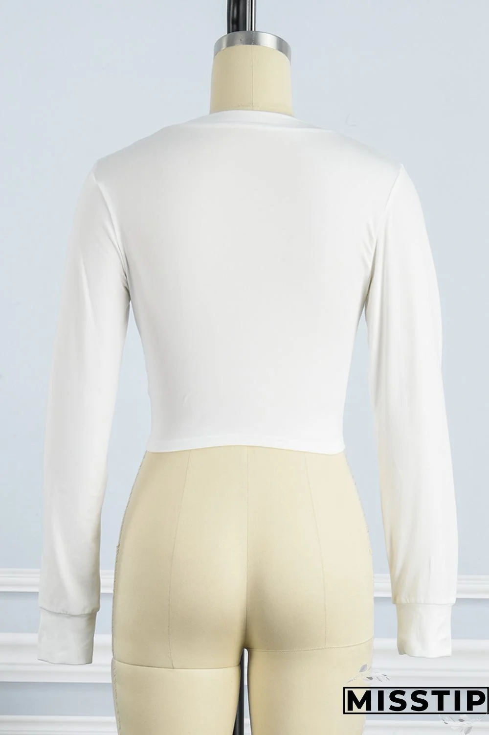 White Casual Letter Print Bandage V Neck Tops